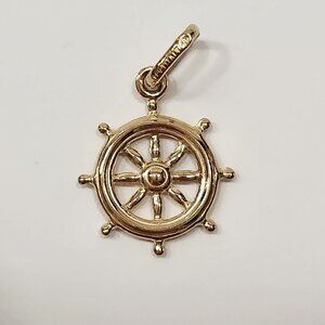 14K Solid Yellow Gold Double Sided Ship's Wheel Charm